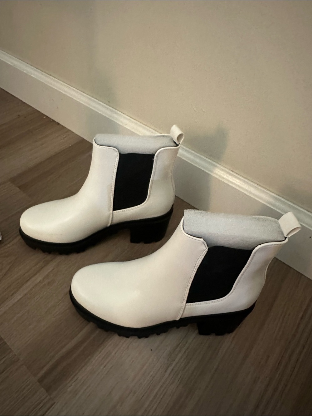 Pink Lily White Chelsea Ankle Boots with Black Elastic Panels